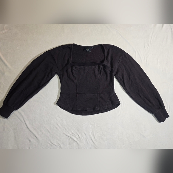 Maeve Peasant Square Neck Corset Cut Frwnch Terey Sweatshirt Anthropologie - Picture 2 of 8